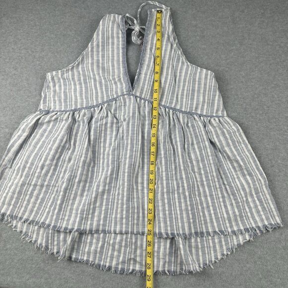 Umgee Linen Blend Top Womens Medium Blue White Striped Babydoll Swing Tank Boho - Picture 10 of 11